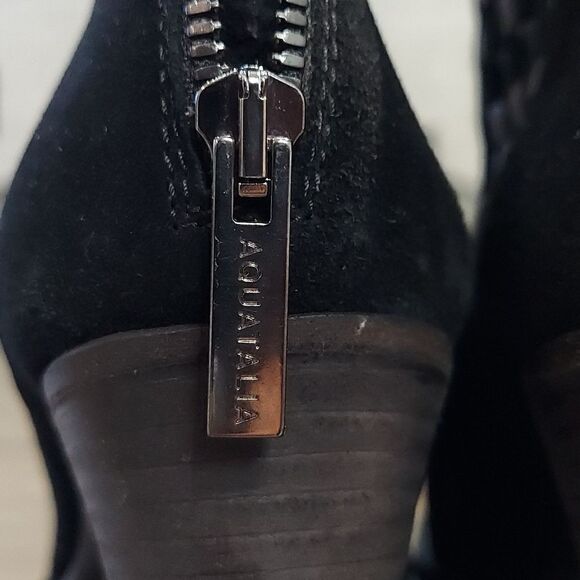 Aquatalia Frannie Black Suede Woven Ankle Booties Sz 10 - Picture 12 of 14